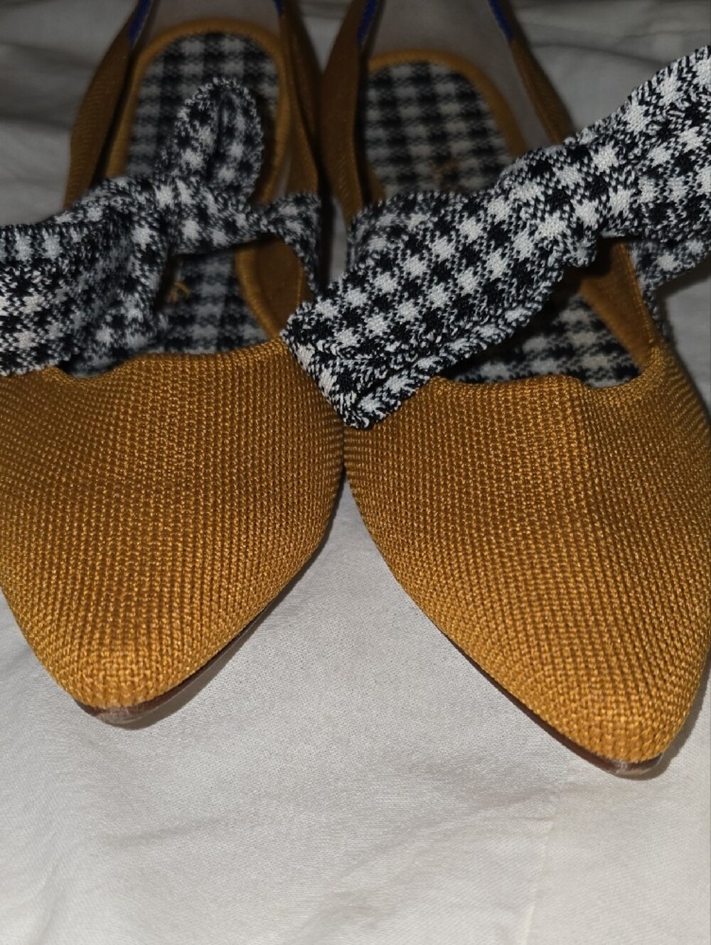 Women’s RothyMustard Yellow Pointed Toe Flats with Black & White Houndstooth Bow - Picture 6 of 6